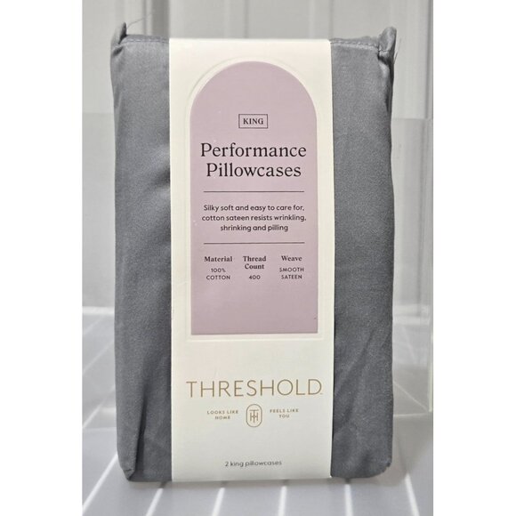 Threshold Sateen Cotton Classic Gray Color 2 King Pillowcase Set 20" x 40" - Picture 1 of 5